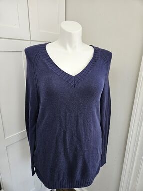 Old Navy Navy Blue V-Neck Side-Ruched Knit Sweater - Size XL
